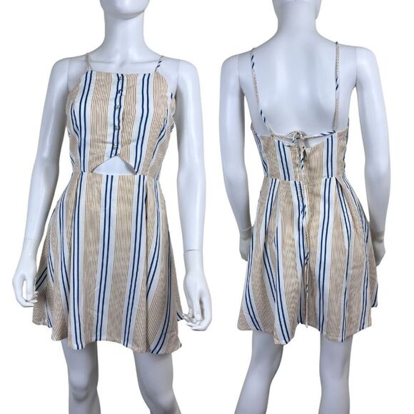J.O.A She's Like The Wind Women Size S Striped Cutout Skater Mini Dress Resort - Picture 1 of 14